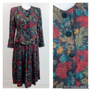 2pc. Lanz of Salisbury vintage petite blazer top & drop waist oleated skirt EUC